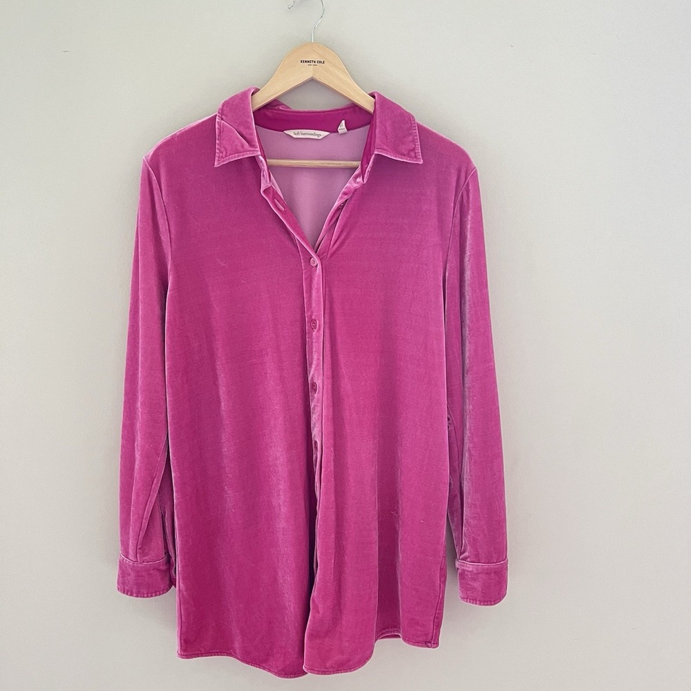 Soft Surroundings Tunic Top Womens Medium Pink Velvet Long Sleeve BOHO